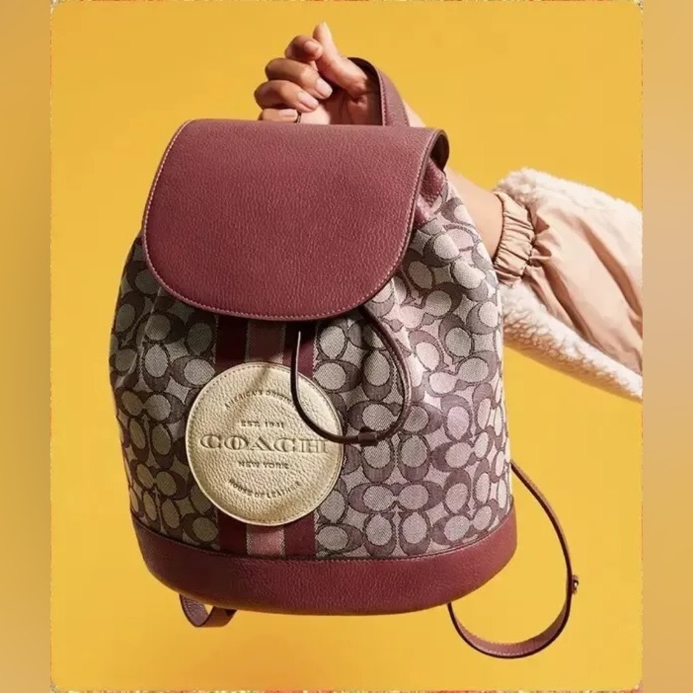 Coach Dempsey Drawstring Backpack In Signature Jacquard w Stripe And Patch